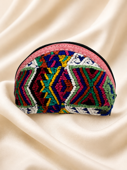 Vegan Leather | Handcrafted Guatemalan Huipil Coin Purse | Colorful Artisan Zip Pouch
