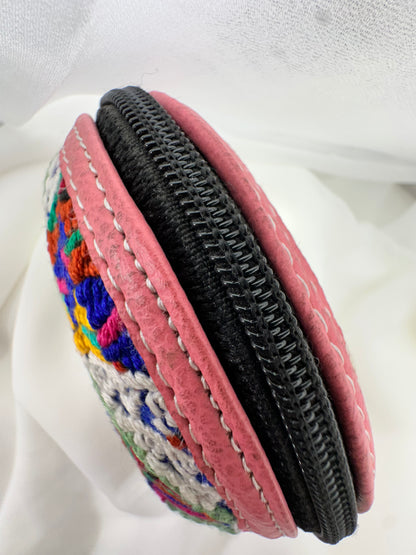 Vegan Leather | Handcrafted Guatemalan Huipil Coin Purse | Colorful Artisan Zip Pouch