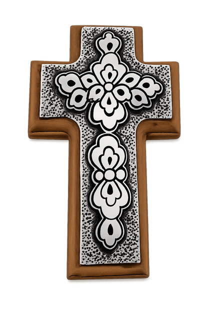 Handcrafted Mahogany and Hammered Metal Cross | Artisan Wall Decor from Antigua Guatemala