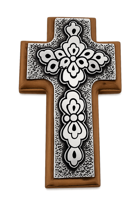 Handcrafted Mahogany and Hammered Metal Cross | Artisan Wall Decor from Antigua Guatemala