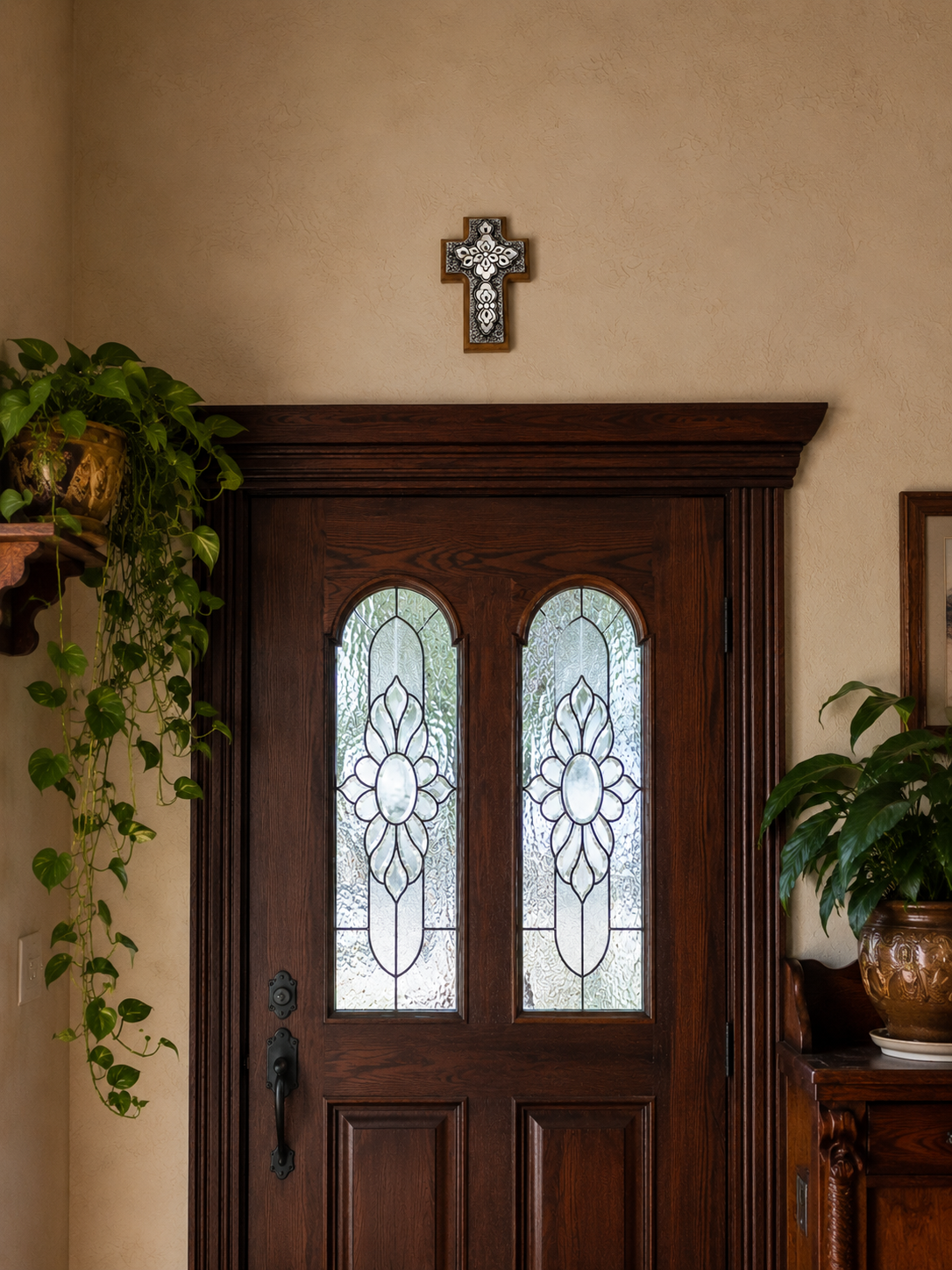 Handcrafted Mahogany and Hammered Metal Cross | Artisan Wall Decor from Antigua Guatemala