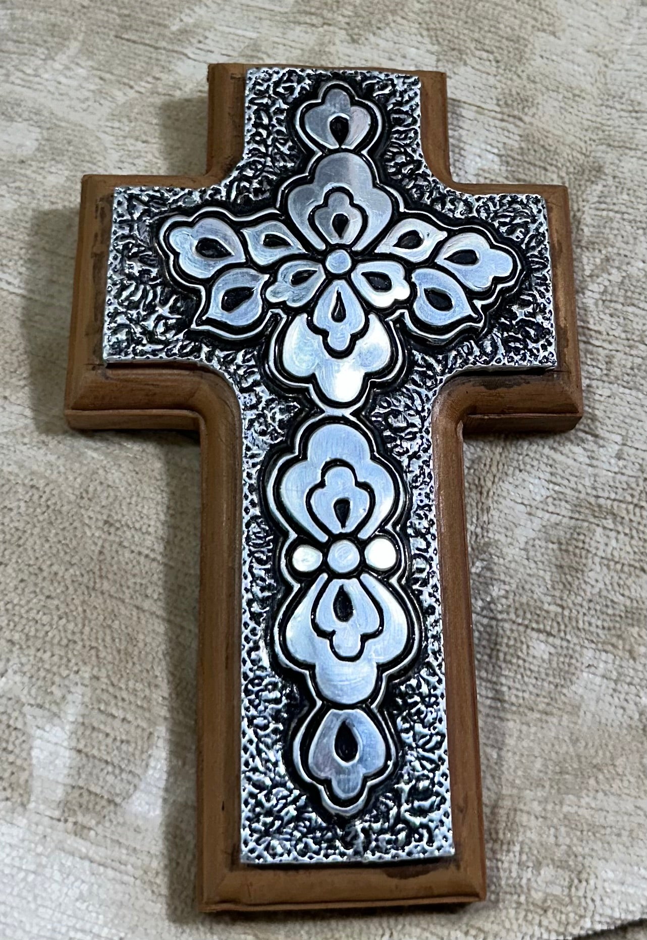 Handcrafted Mahogany and Hammered Metal Cross | Artisan Wall Decor from Antigua Guatemala