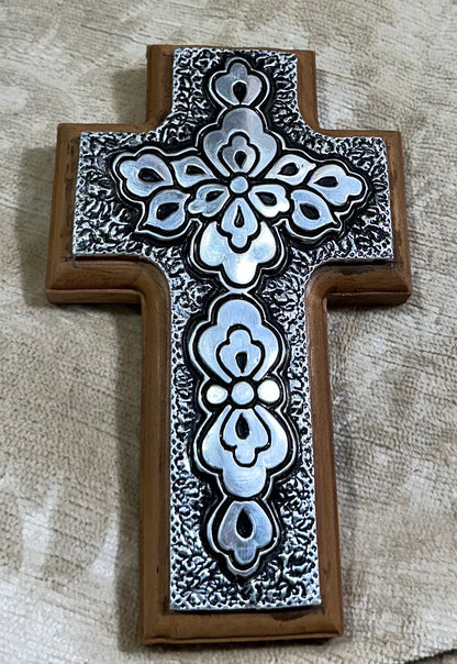 Handcrafted Mahogany and Hammered Metal Cross | Artisan Wall Decor from Antigua Guatemala