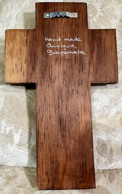 Handcrafted Mahogany and Hammered Metal Calla Lily Cross | Artisan Wall Decor from Antigua Guatemala