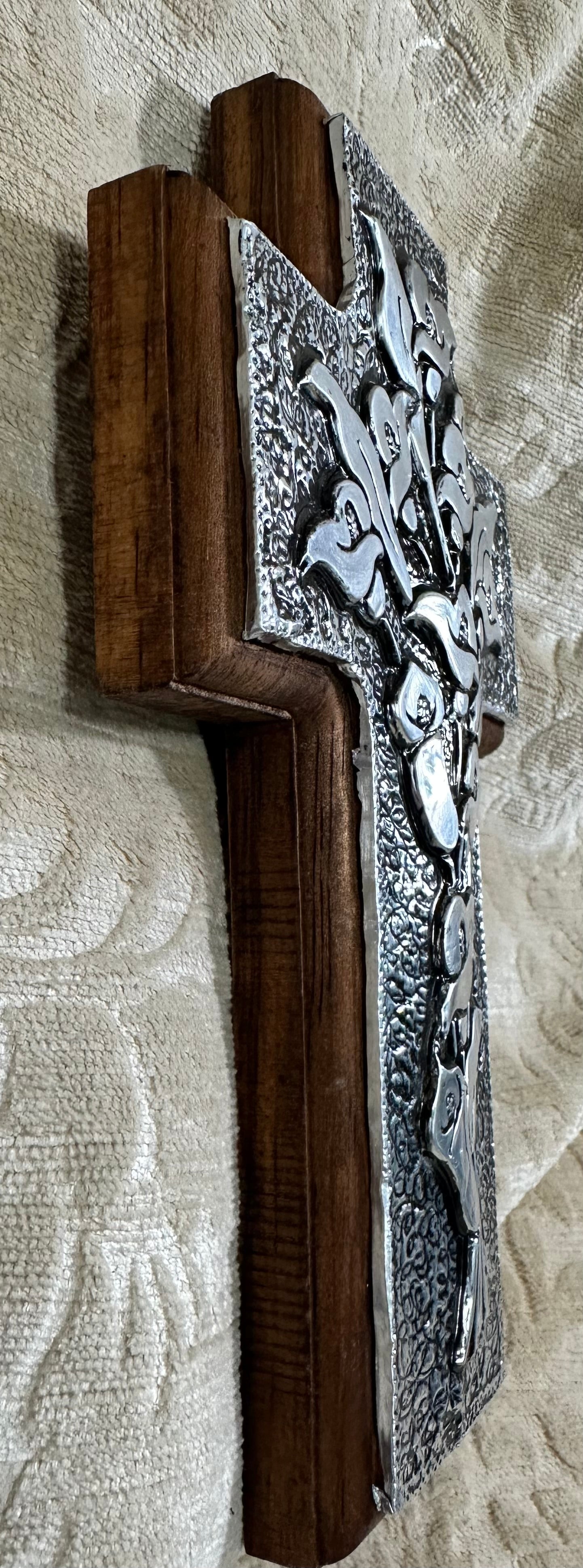 Handcrafted Mahogany and Hammered Metal Calla Lily Cross | Artisan Wall Decor from Antigua Guatemala
