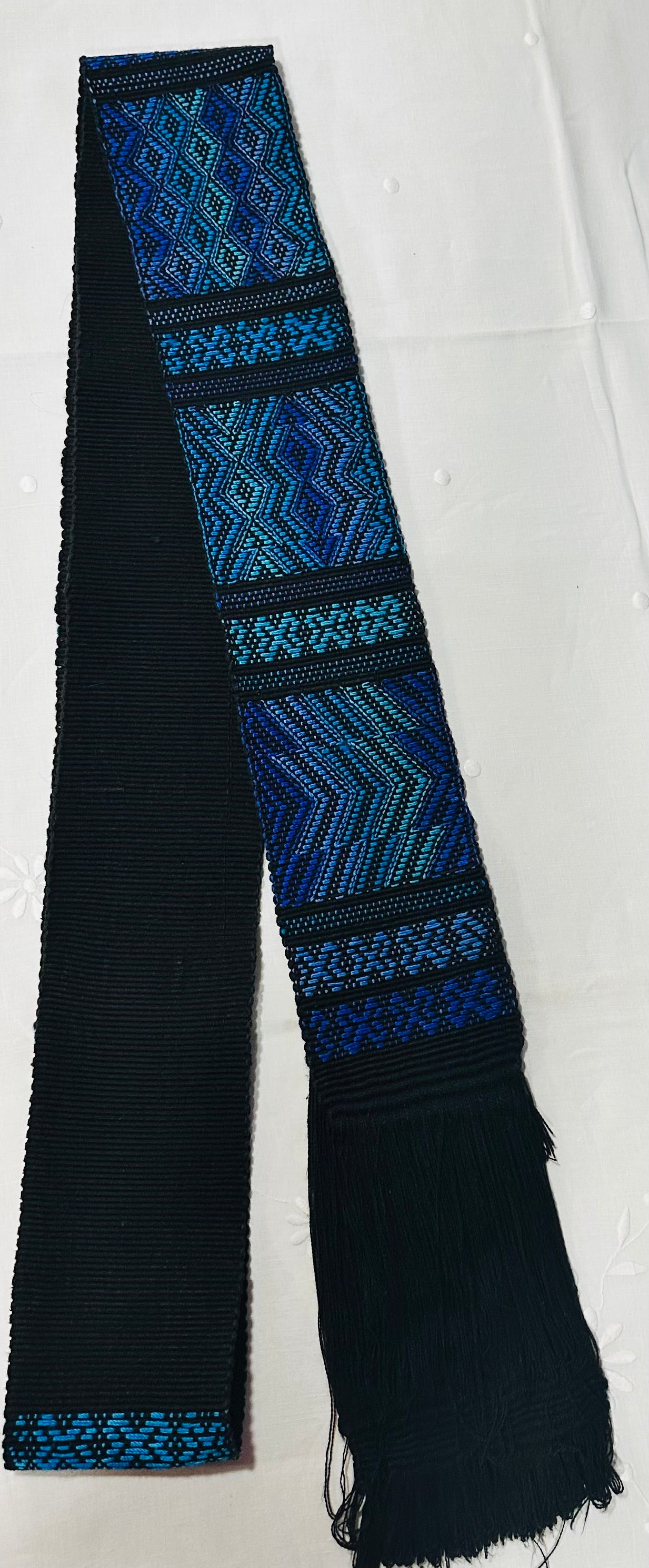 Vintage Handwoven Blue Guatemalan Faja (Traditional Belt/Sash)