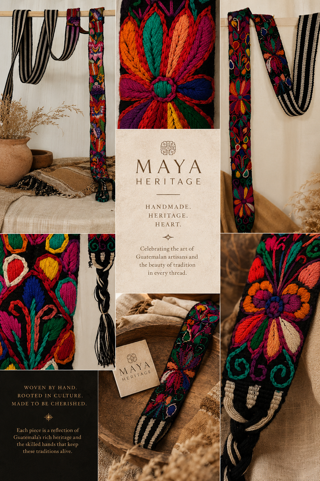 Vintage Guatemalan Embroidered Faja Belt | Floral Maya Textile