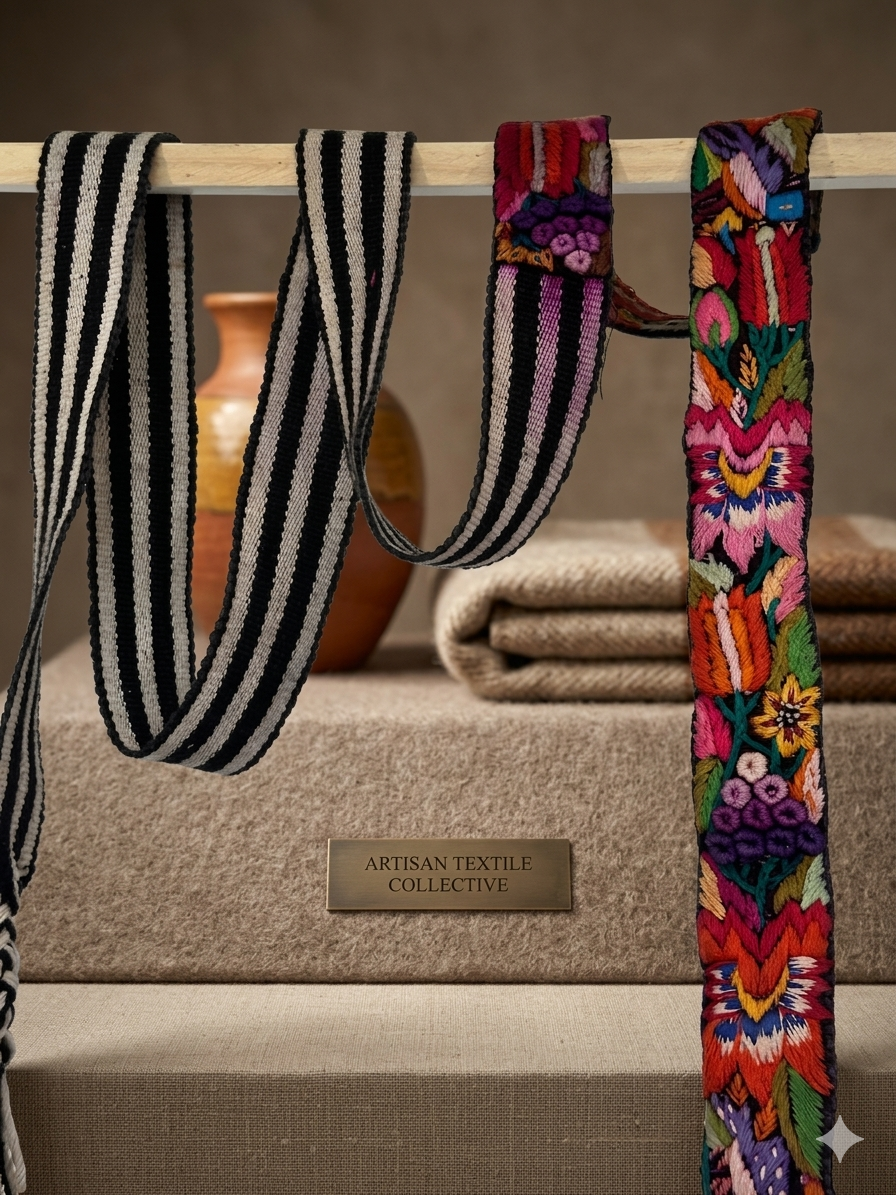 Vintage Guatemalan Embroidered Faja Belt | Floral Maya Textile