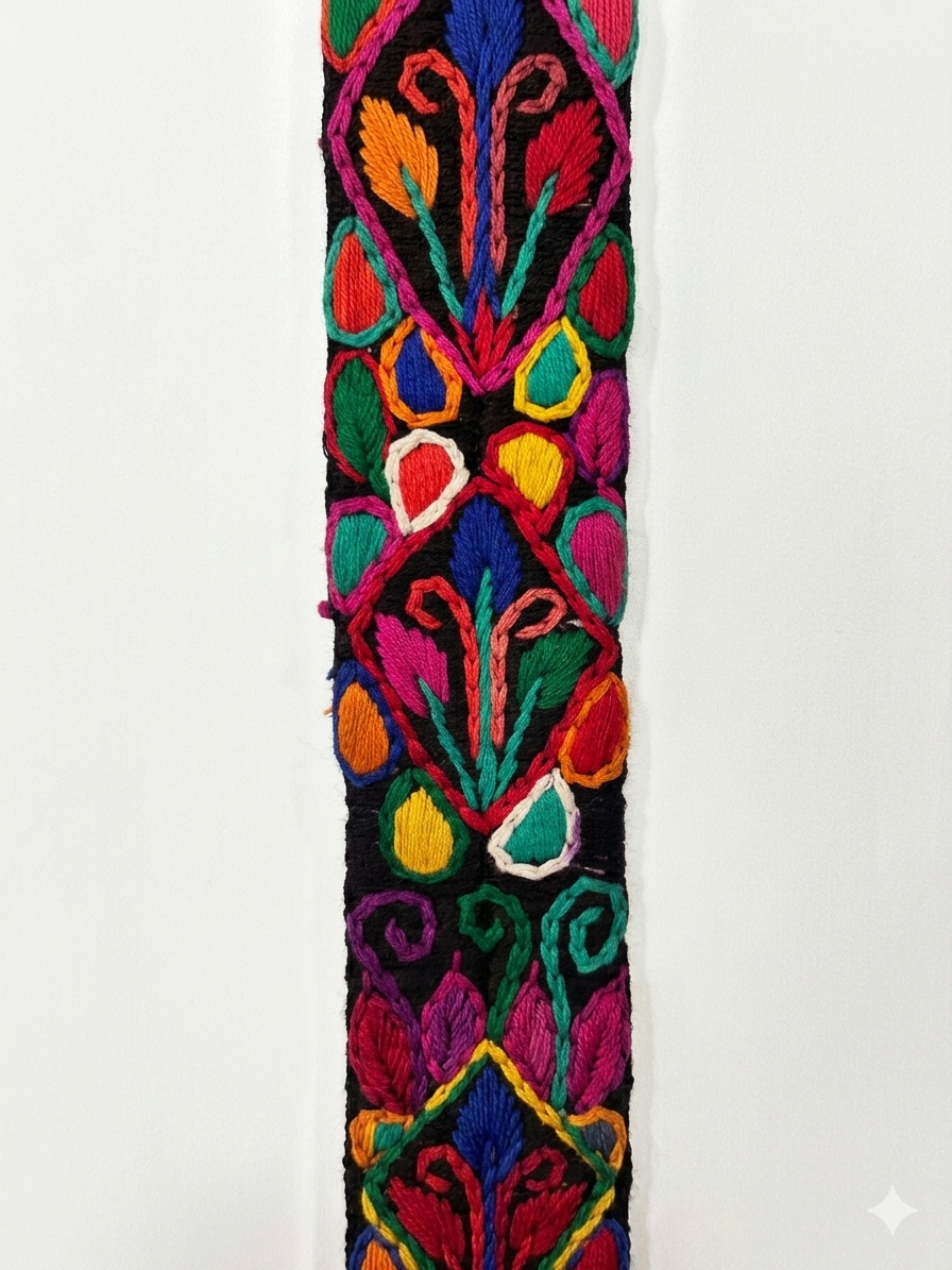 Vintage Guatemalan Embroidered Faja Belt | Floral Maya Textile