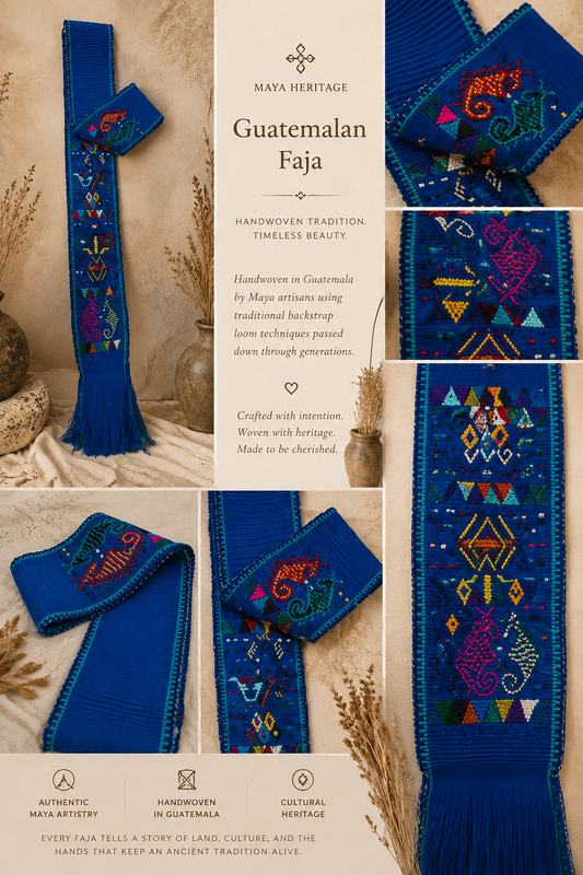 Handwoven Blue Guatemalan Faja | Maya Artisan Waist Belt | San Juan Sacatepéquez