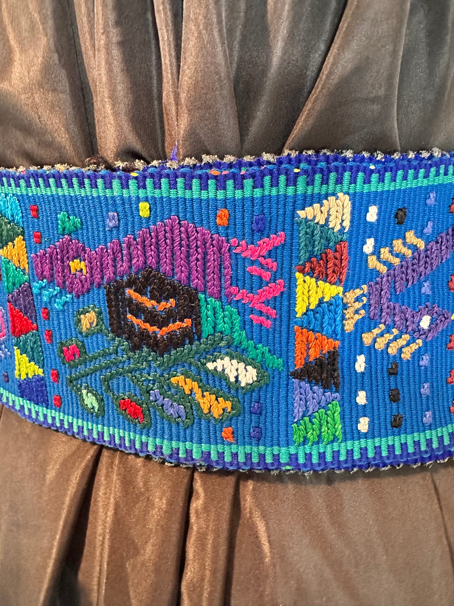 Handwoven Blue Guatemalan Faja | Maya Artisan Waist Belt | San Juan Sacatepéquez