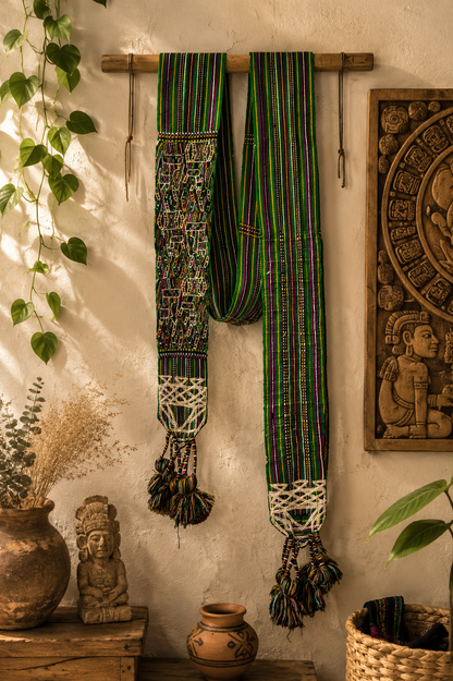 Vintage Guatemalan Handwoven Faja with Brocade Panel