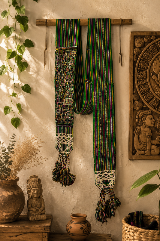 Vintage Guatemalan Handwoven Faja with Brocade Panel