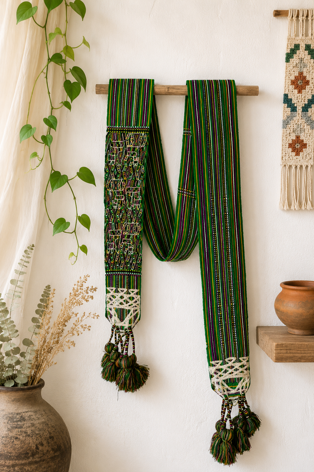 Vintage Guatemalan Handwoven Faja with Brocade Panel