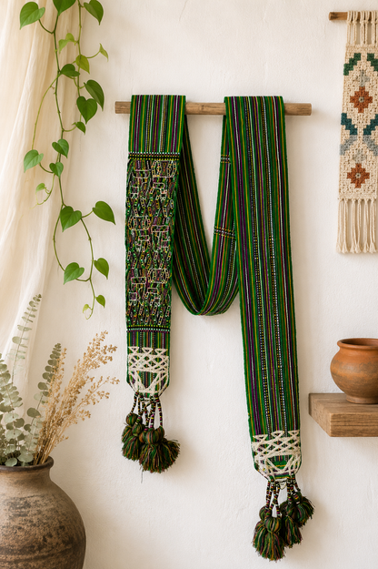 Vintage Guatemalan Handwoven Faja with Brocade Panel