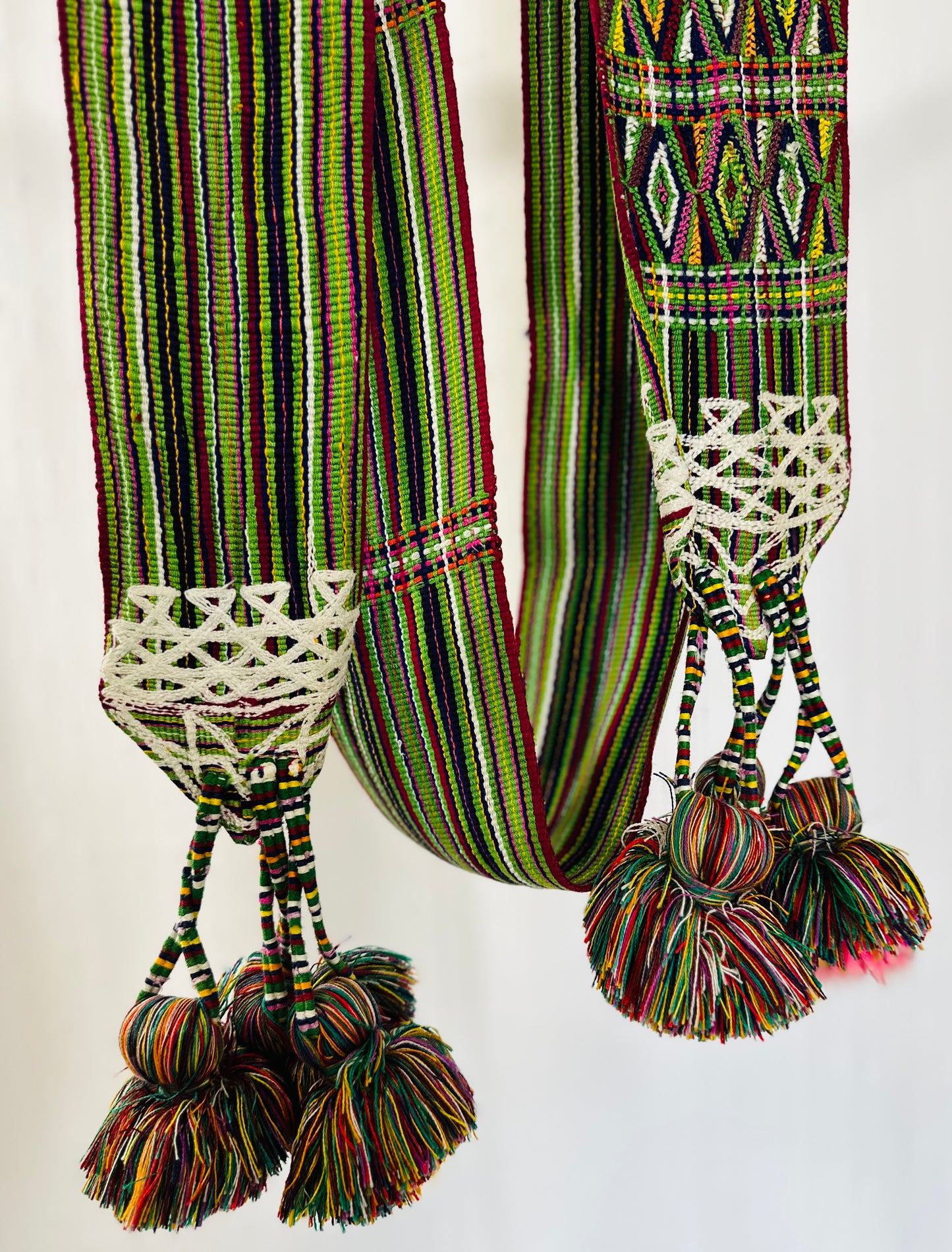 Handwoven Guatemalan Faja with Pom Poms | Artisan Waist Belt