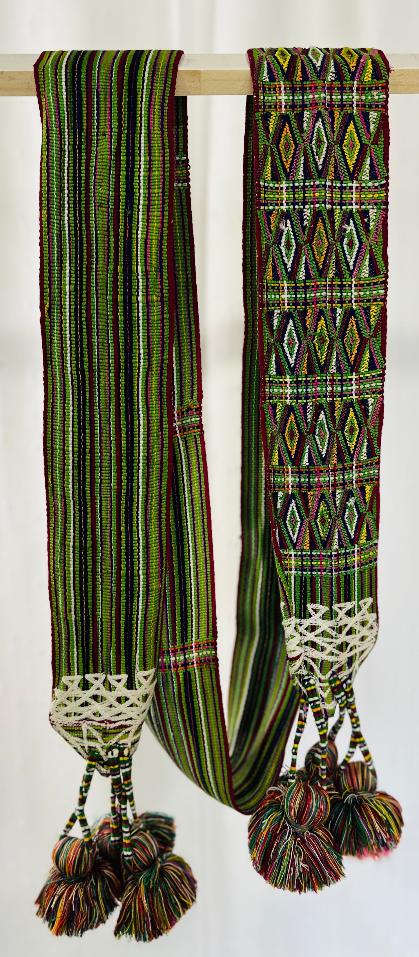 Handwoven Guatemalan Faja with Pom Poms | Artisan Waist Belt