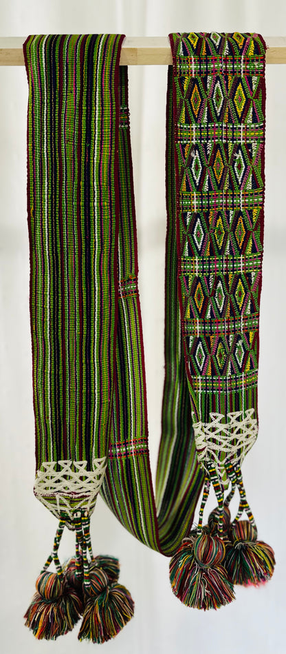 Handwoven Guatemalan Faja with Pom Poms | Artisan Waist Belt