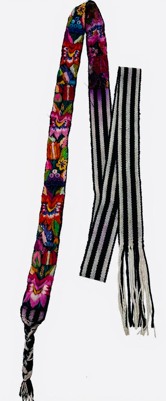 Vintage Hand Embroidered Guatemalan Faja, Floral Woven Belt with Traditional Artisan Embroidery