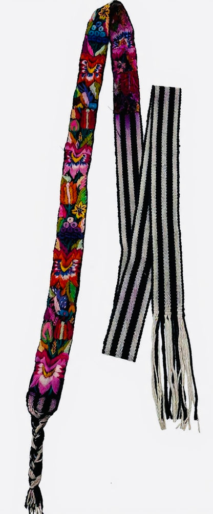 Vintage Hand Embroidered Guatemalan Faja, Floral Woven Belt with Traditional Artisan Embroidery