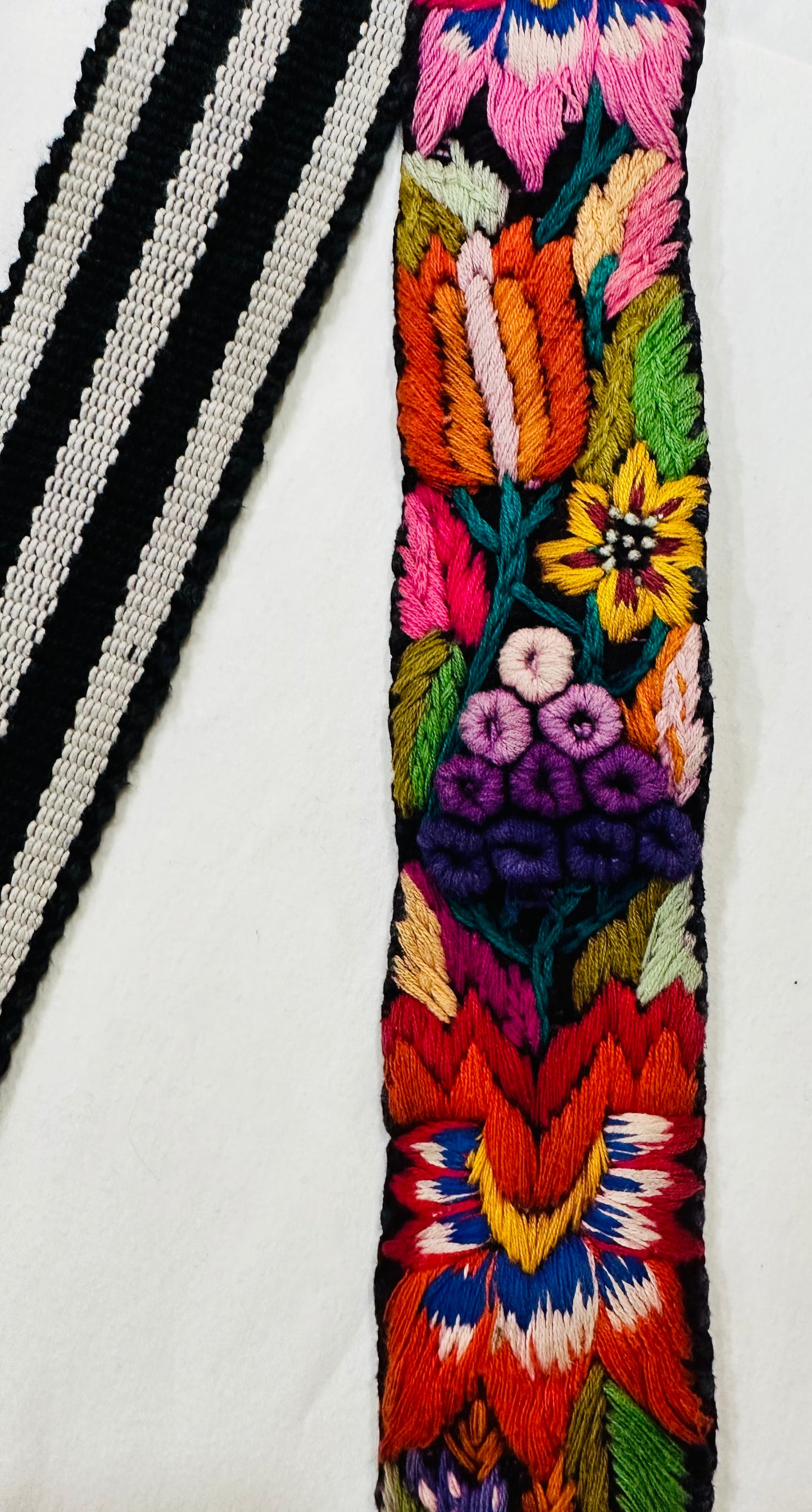 Vintage Hand Embroidered Guatemalan Faja, Floral Woven Belt with Traditional Artisan Embroidery