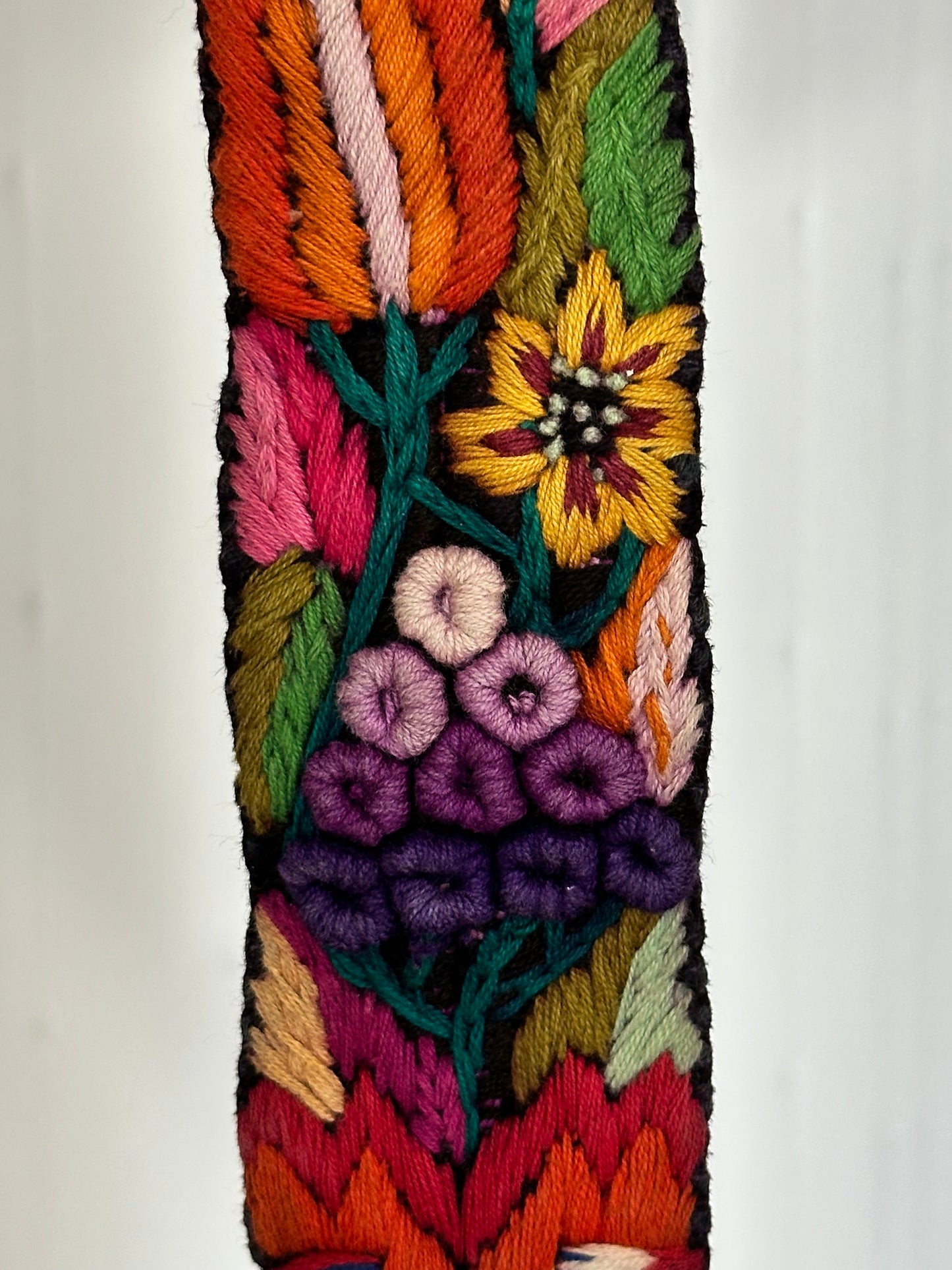 Vintage Hand Embroidered Guatemalan Faja, Floral Woven Belt with Traditional Artisan Embroidery