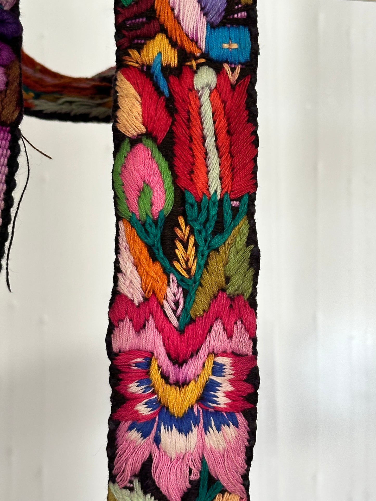 Vintage Hand Embroidered Guatemalan Faja, Floral Woven Belt with Traditional Artisan Embroidery