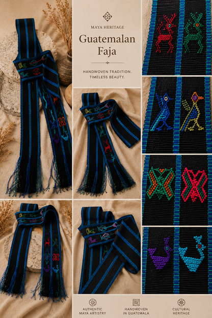 Handwoven Guatemalan Faja with Multicolor Maya Motifs | Artisan Belt