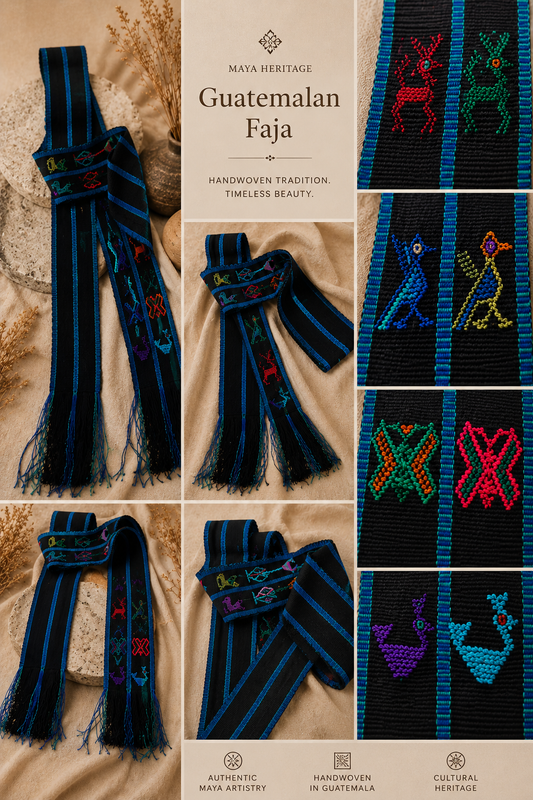Handwoven Guatemalan Faja with Multicolor Maya Motifs | Artisan Belt