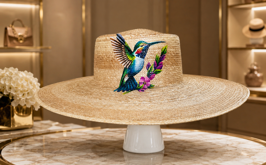 Handmade & Hand Painted Guatemalan Hummingbird Straw Hat | Atitlan Artisan Wide Brim Hat