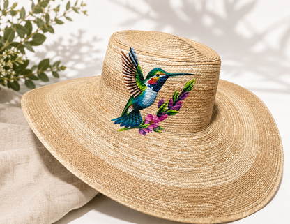 Handmade & Hand Painted Guatemalan Hummingbird Straw Hat | Atitlan Artisan Wide Brim Hat