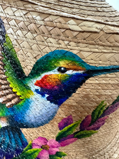 Handmade & Hand Painted Guatemalan Hummingbird Straw Hat | Atitlan Artisan Wide Brim Hat
