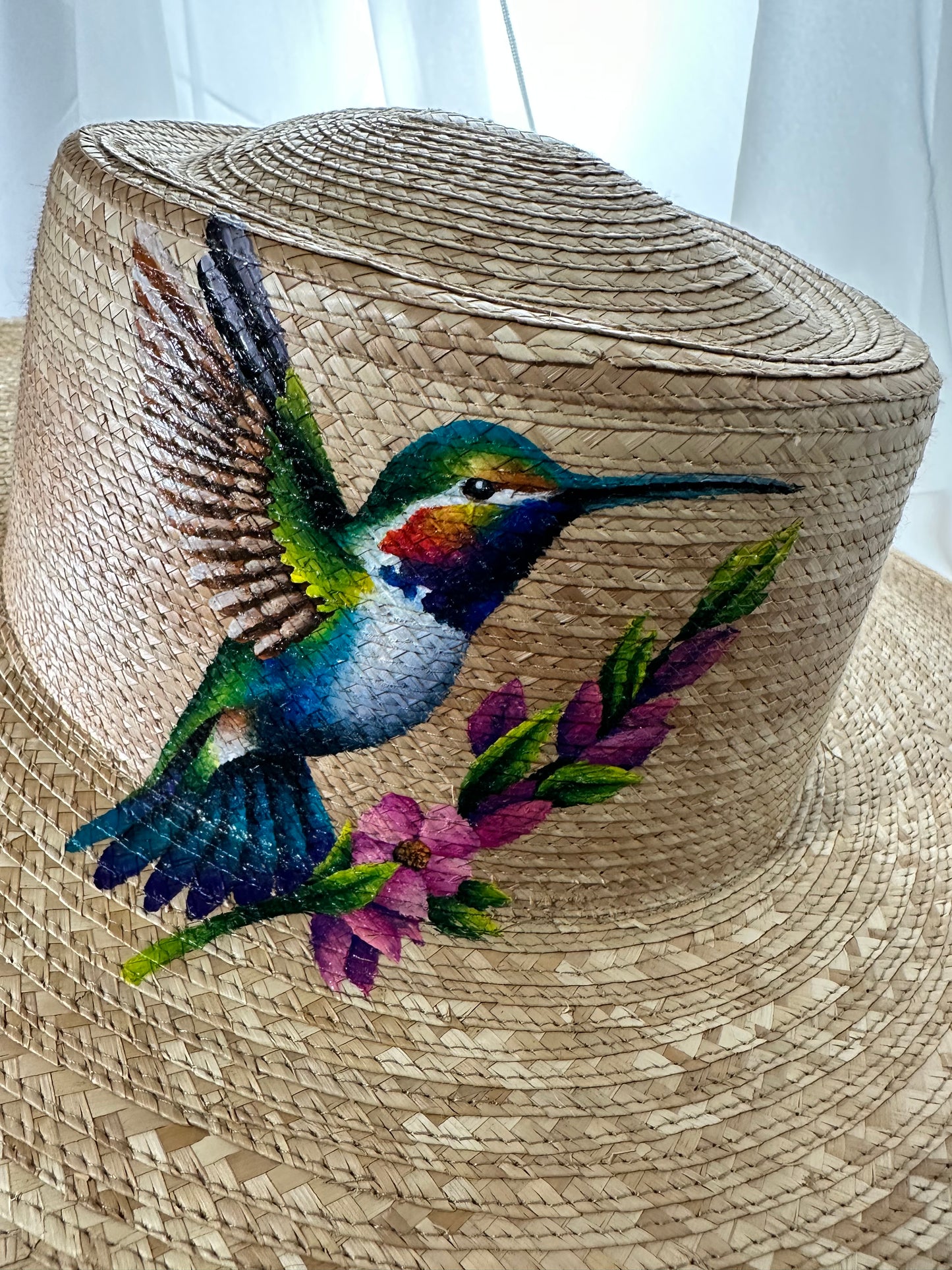 Handmade & Hand Painted Guatemalan Hummingbird Straw Hat | Atitlan Artisan Wide Brim Hat