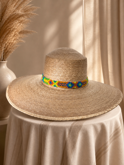Handwoven Palm Hat with Guatemalan Textile Band | Wide Brim Resort & Beach Hat