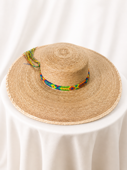 Handwoven Palm Hat with Guatemalan Textile Band | Wide Brim Resort & Beach Hat