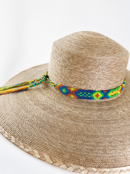 Handwoven Palm Hat with Guatemalan Textile Band | Wide Brim Resort & Beach Hat