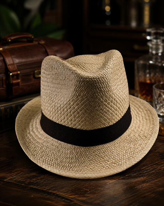Natural Woven Straw Fedora Hat | Panama Style Summer Beach Hat | Unisex Resort Wear