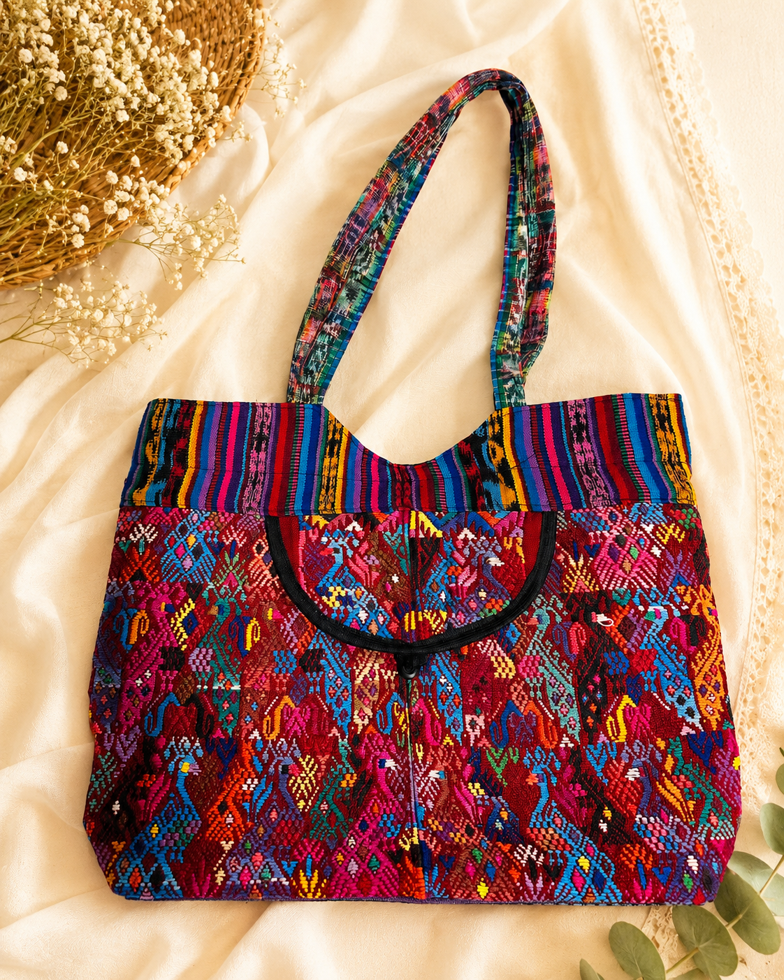 Handcrafted Huipil & Woven Tote Bag | One of a Kind Guatemalan Artisan Piece