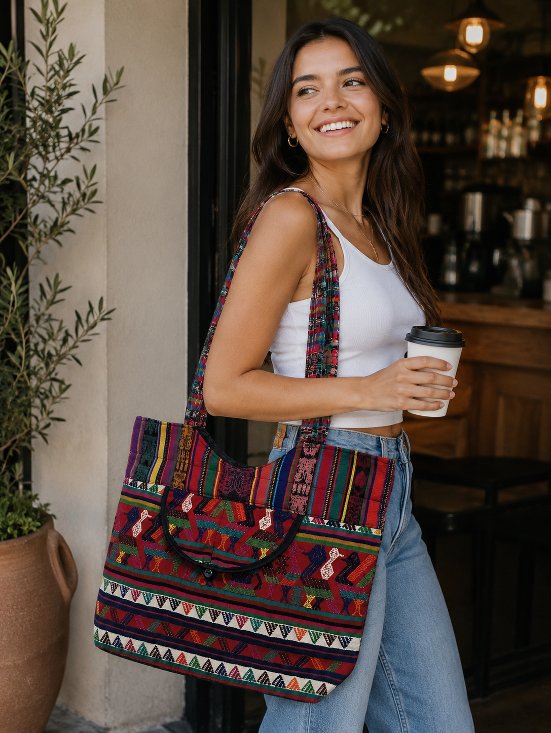 Handcrafted Guatemalan Huipil | Festival of Birds Huipil Tote with Front Pocket