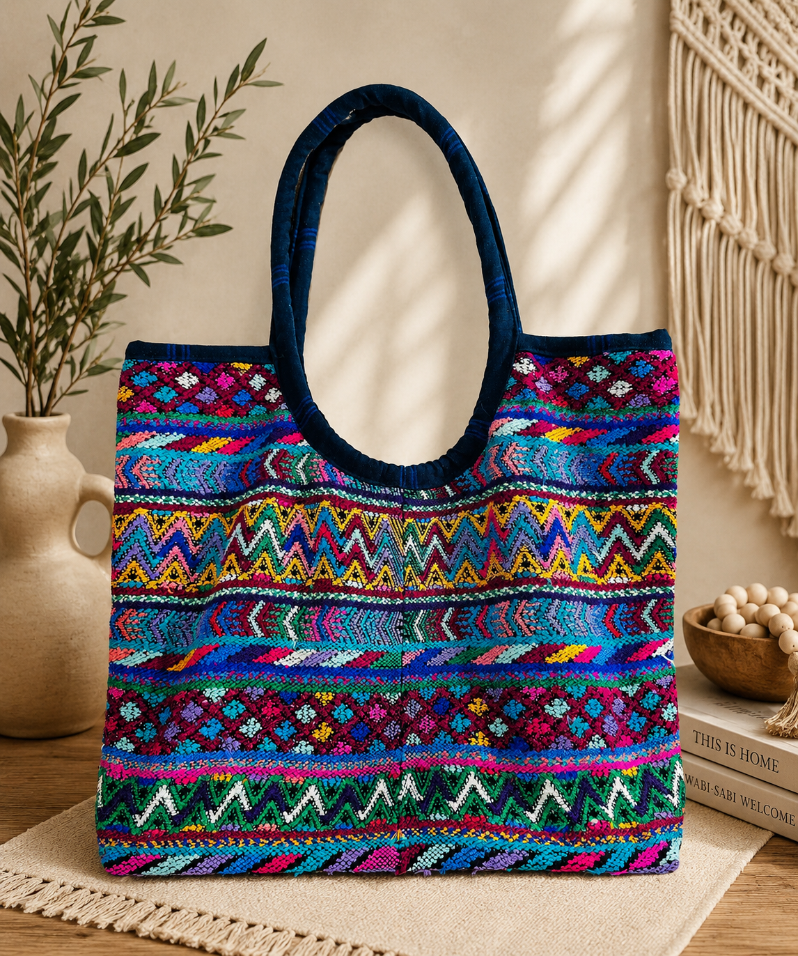 Handwoven Guatemalan Electric Zigzag Huipil Tote Bag | Vibrant Artisan Shoulder Bag&nbsp;