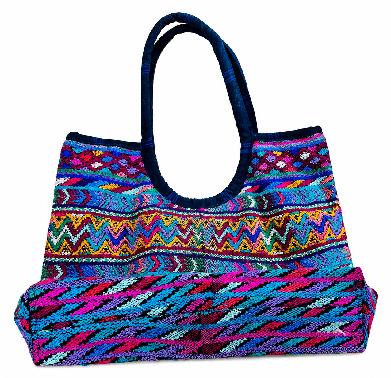 Handwoven Guatemalan Electric Zigzag Huipil Tote Bag | Vibrant Artisan Shoulder Bag&nbsp;
