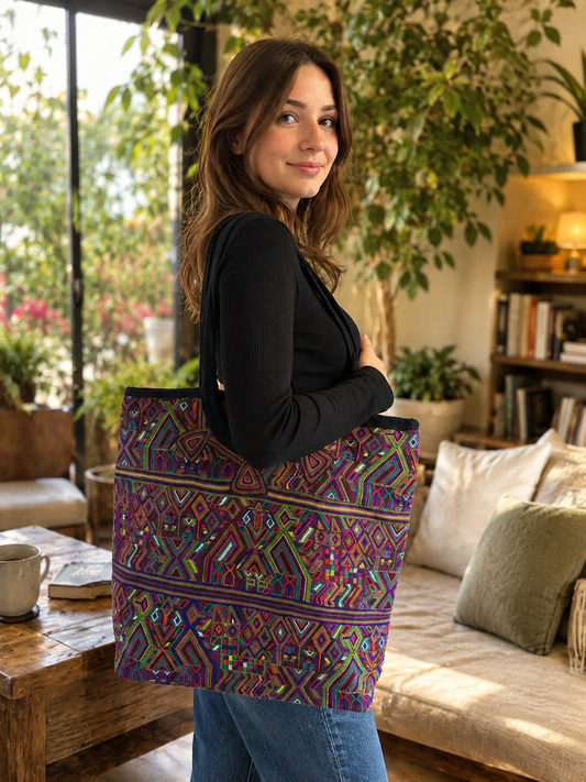 Handcrafted in Guatemala Huipil Tote Bag | Handcrafted Using a Vintage Huipil from Nebaj