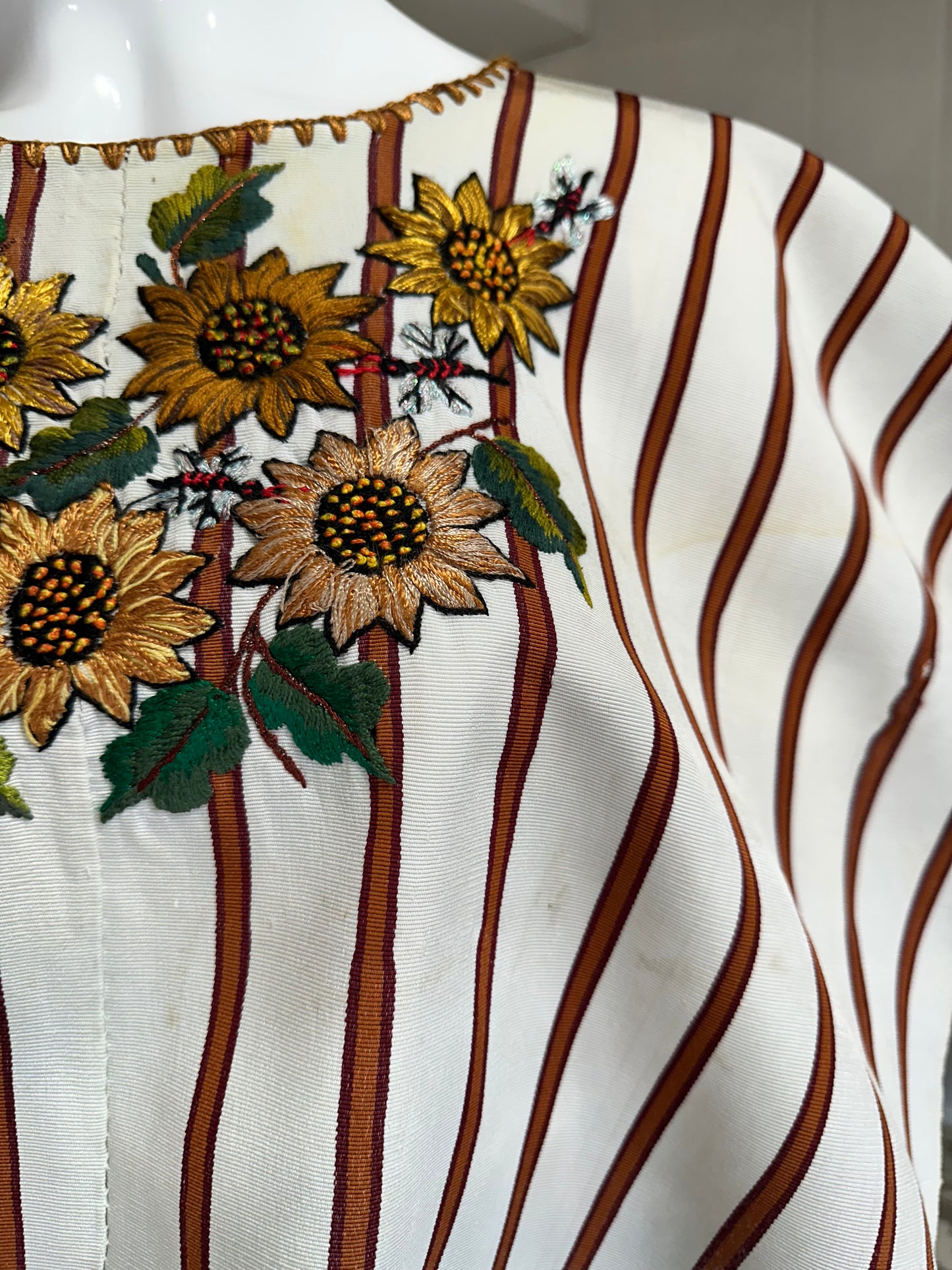 Vintage Sunflower Embroidered Huipil from Guatemala