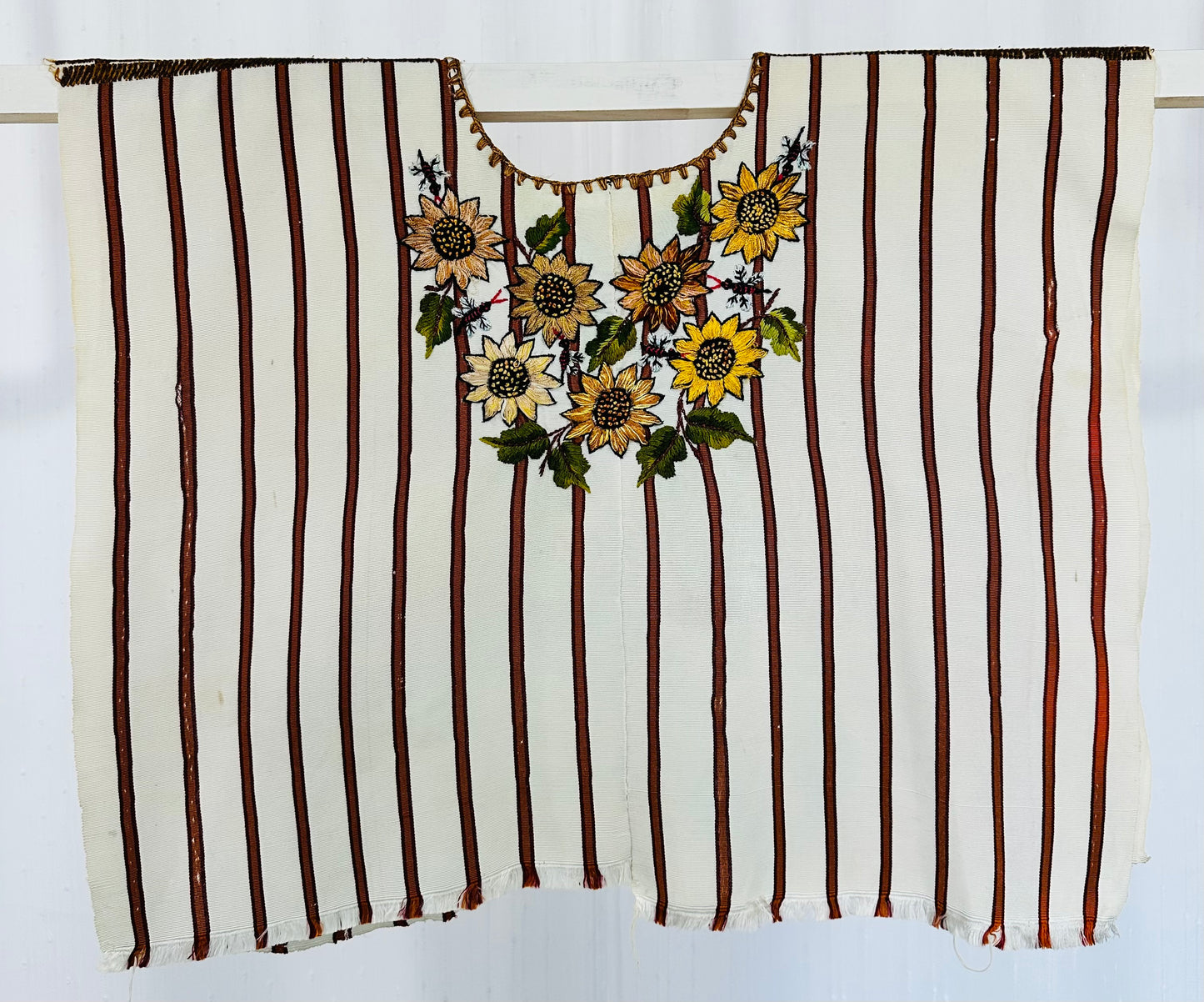 Vintage Sunflower Embroidered Huipil from Guatemala