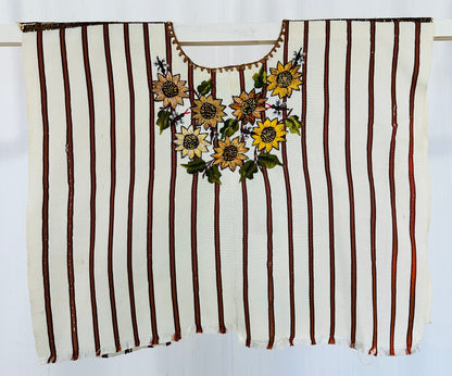 Vintage Sunflower Embroidered Huipil from Guatemala