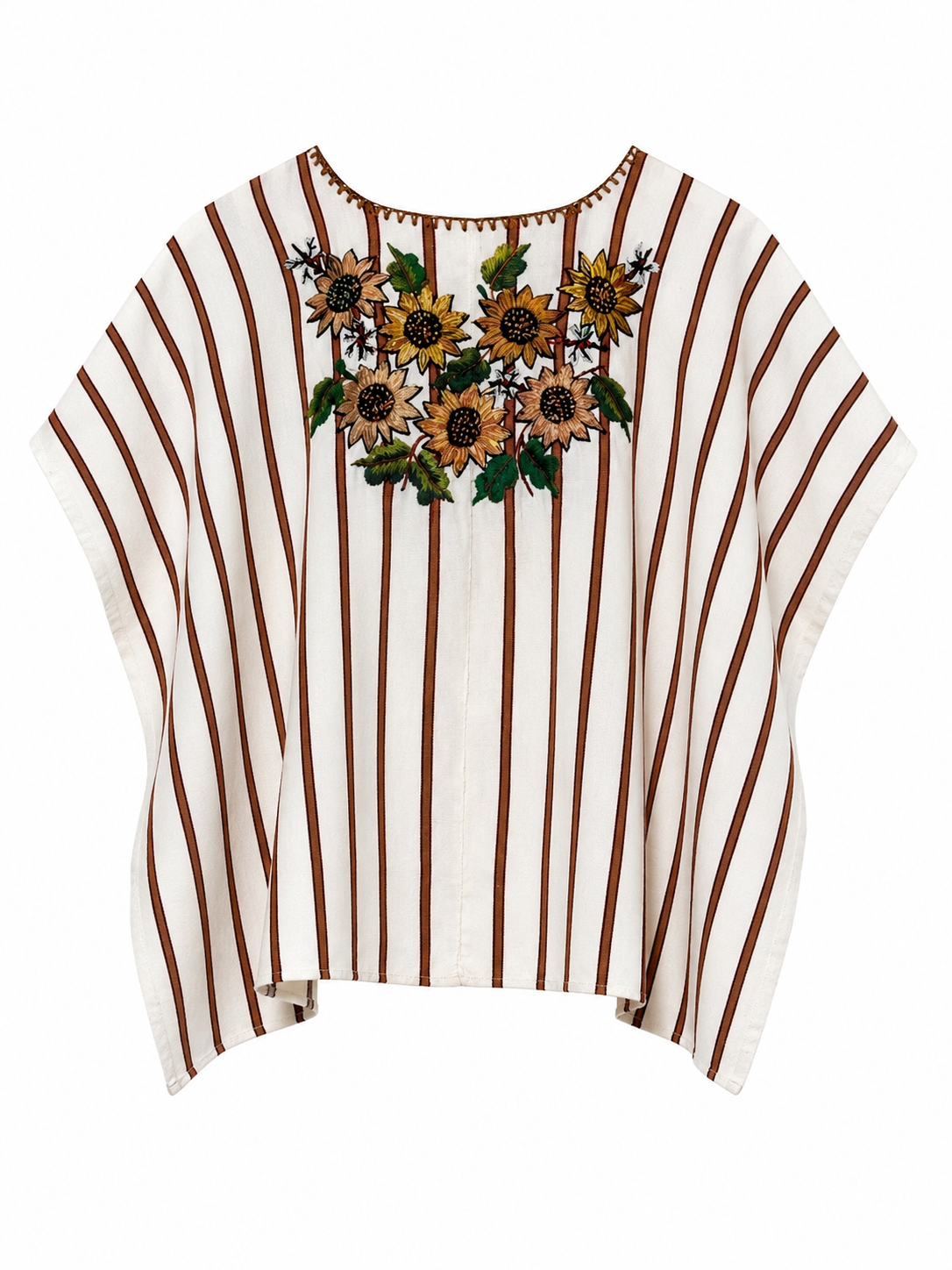 Vintage Sunflower Embroidered Huipil from Guatemala