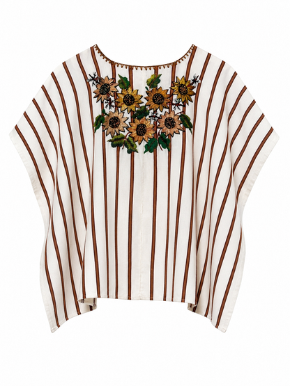Vintage Sunflower Embroidered Huipil from Guatemala