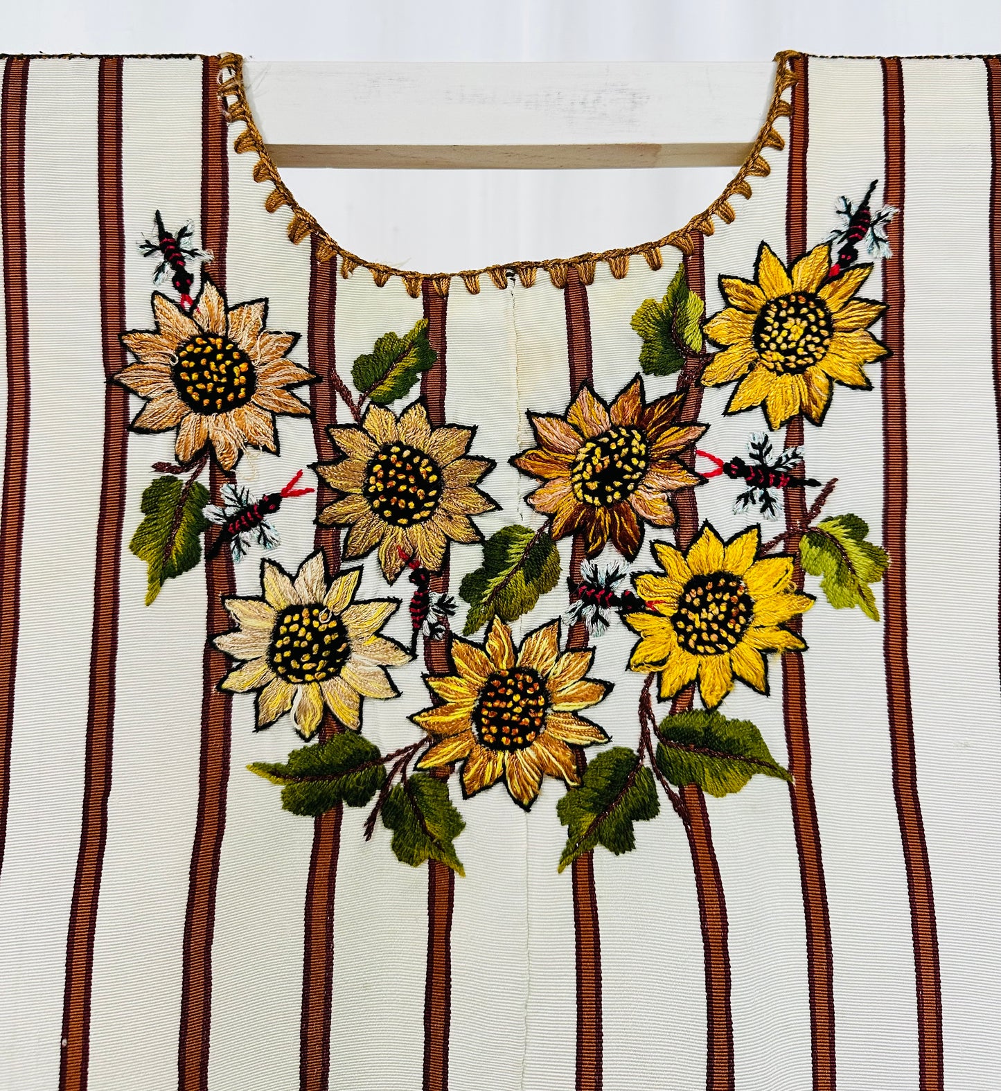Vintage Sunflower Embroidered Huipil from Guatemala