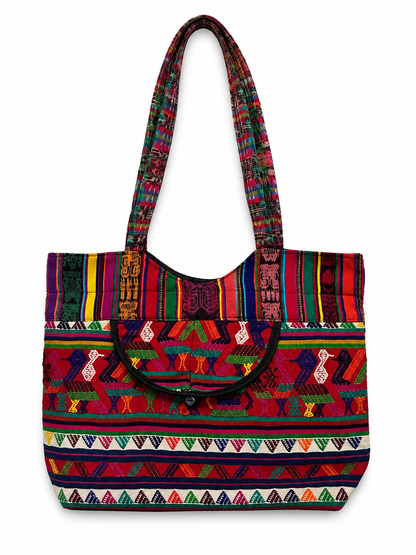 Handcrafted Guatemalan Huipil | Festival of Birds Huipil Tote with Front Pocket