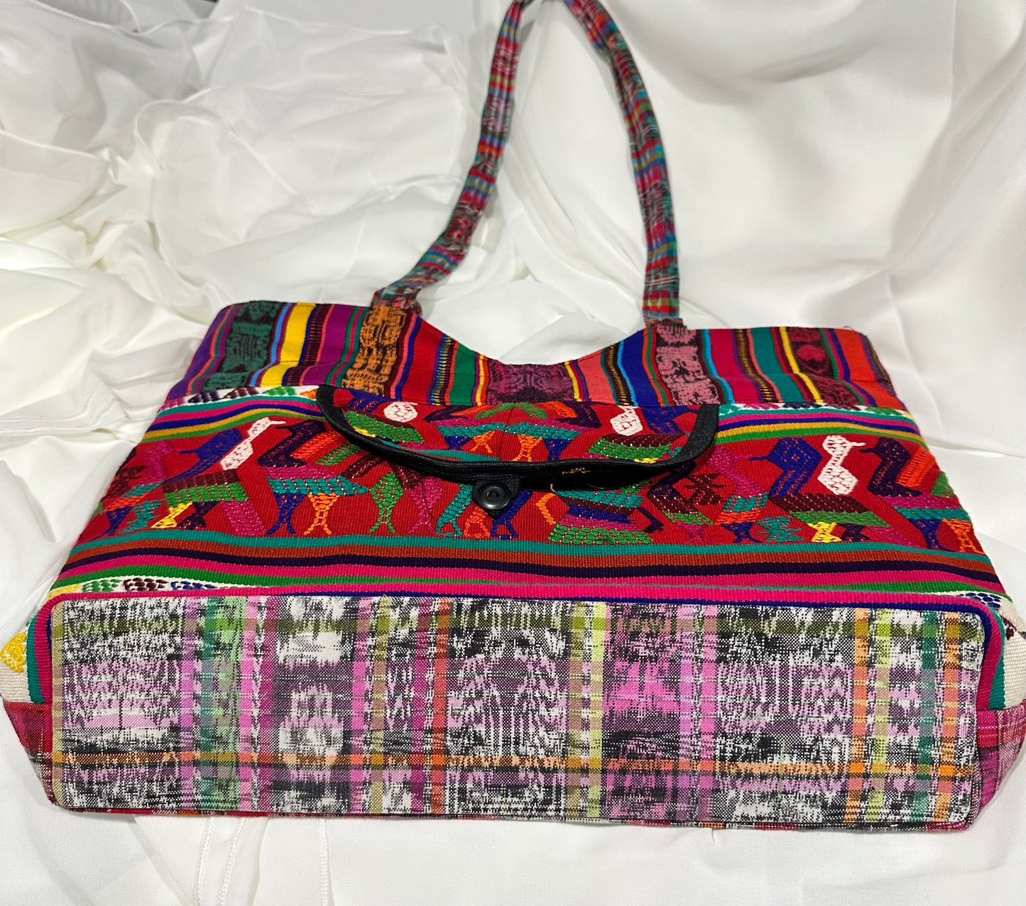 Handcrafted Guatemalan Huipil | Festival of Birds Huipil Tote with Front Pocket